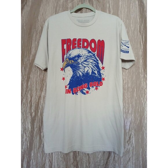 Grunt Style FREEDOM IN BEING BOLD T Shirt Mens L Beige Bald Eagle Graphic - Picture 2 of 10
